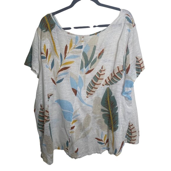 Cynthia Rowley 100% Linen Tunic Top Womens Size 3X Tropical Leaf Print Oversized - Picture 3 of 6